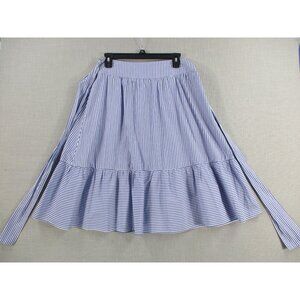 J.Crew Blue & White Striped Tiered Midi Skirt With Tie Waist Womens Size 8
